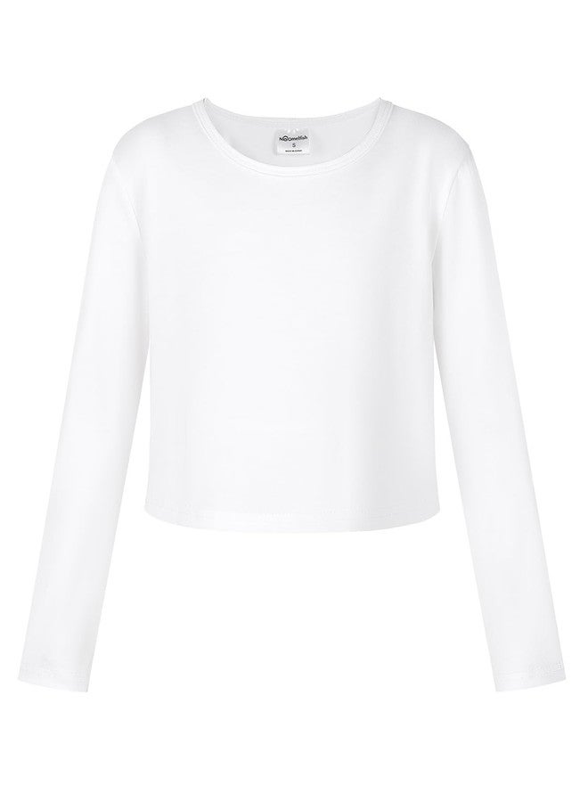 Noomelfish Girls Long Sleeve Crop Tops Kids Cute Dance Cropped T-Shirts, White, Size 9-10 Years - Image 1